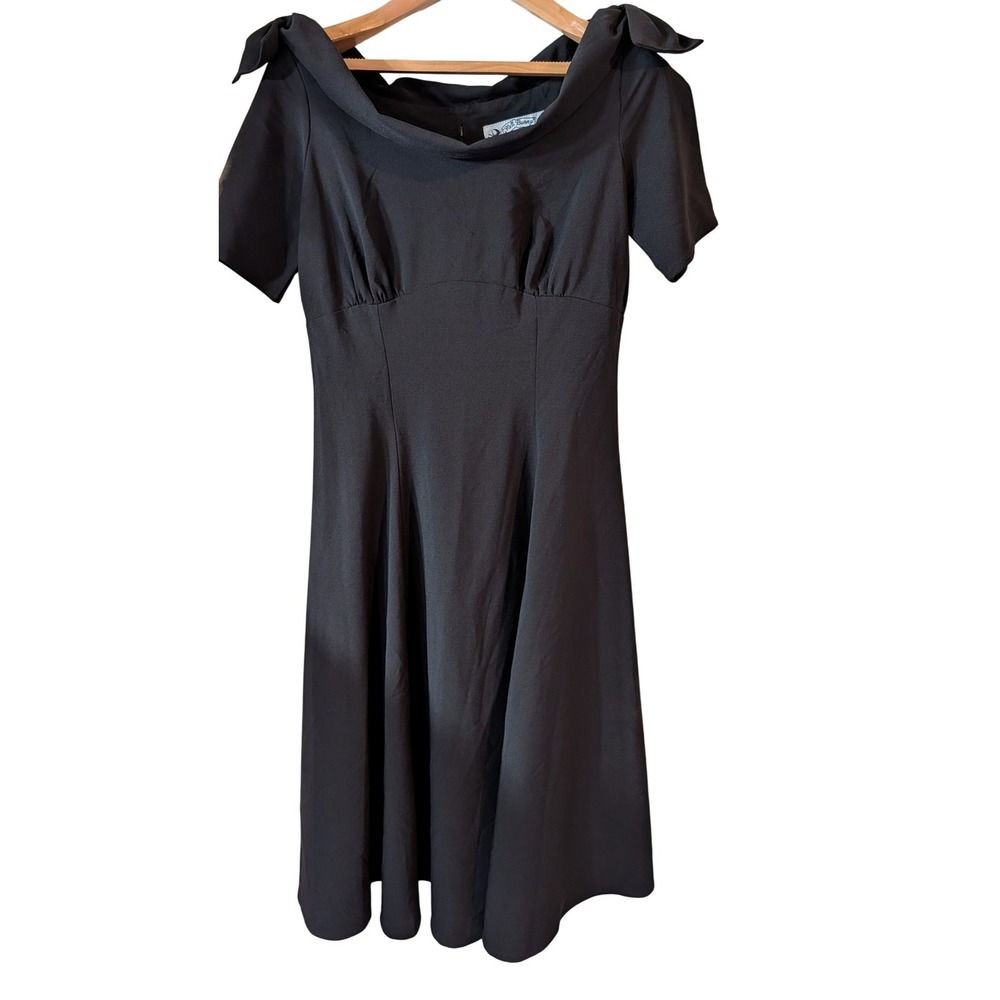 Hell Bunny Black Off Shoulder Tie Dress Vintage Style Midi Fit Flare S